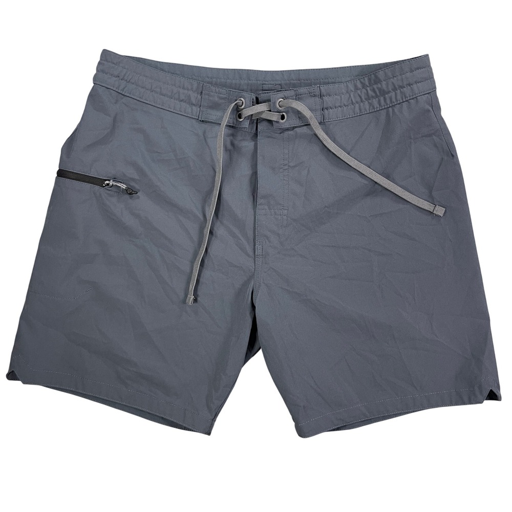 Prana Fenton 4-Way‎ Stretch UPF50+ Boardshorts Mens 32 Gray Blue Swim Surf